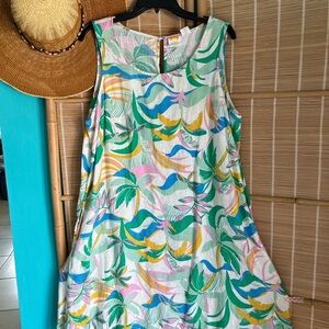 C & C California 100% Linen tropical print shift dress 1X